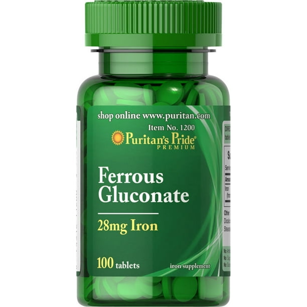 Puritan's Pride Ferrous Gluconate (28 mg Iron) 100 Tablets Walmart