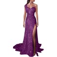thumbnail image 2 of Women Fashion Ballgown Formal Cocktail Dress Olyvenn Straps Sleeveless Prom Dress Trendy Off Shoulder Skew Collar High Waist Sequins Sundress Side Slit Slim Flowy Evening Party Smocked Purple 10, 2 of 6