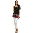 thumbnail image 5 of Sakkas Cora Relaxed Fit Batik Design Embroidery Cap Sleeves Blouse / Top - Black / Red - One Size, 5 of 5