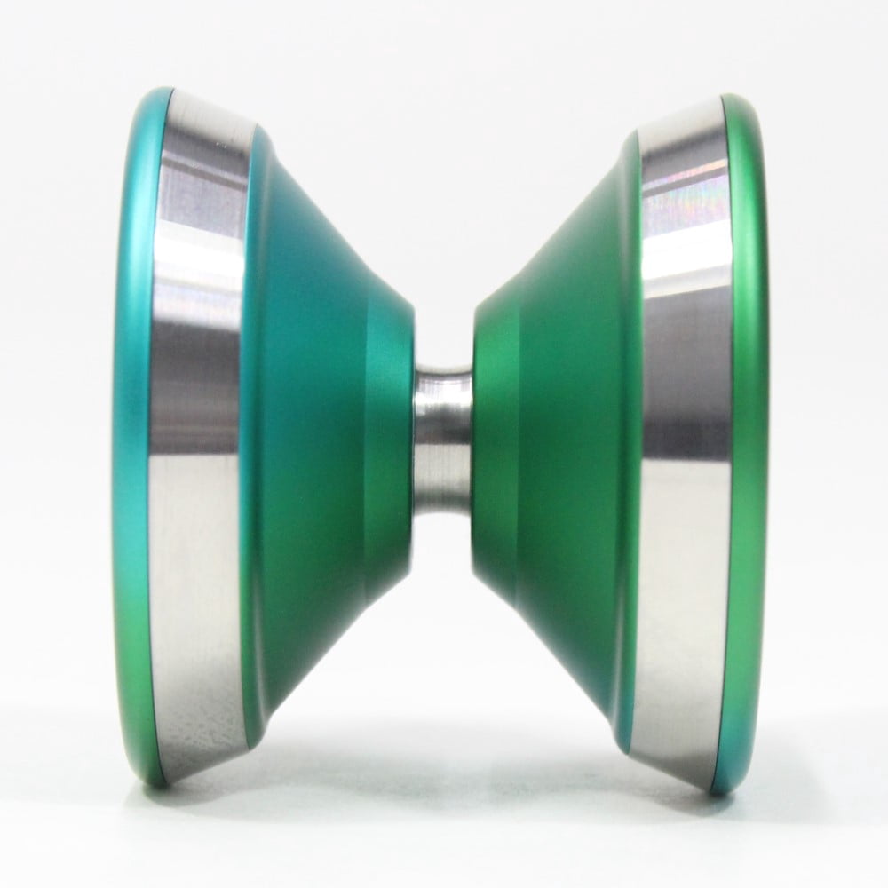 iYoYo EXPLOSiON Yo-Yo - Bi-Metal - 7075 Aluminum YoYo with Stainless Steel Rings (Blue Green Fade with Silver Rings)
