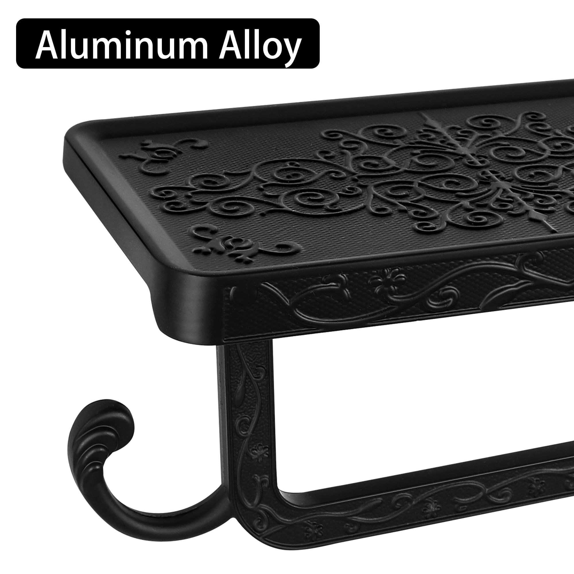 Unique Bargains Toilet Paper Holder with Phone Shelf Aluminum Alloy Roll Holder Black