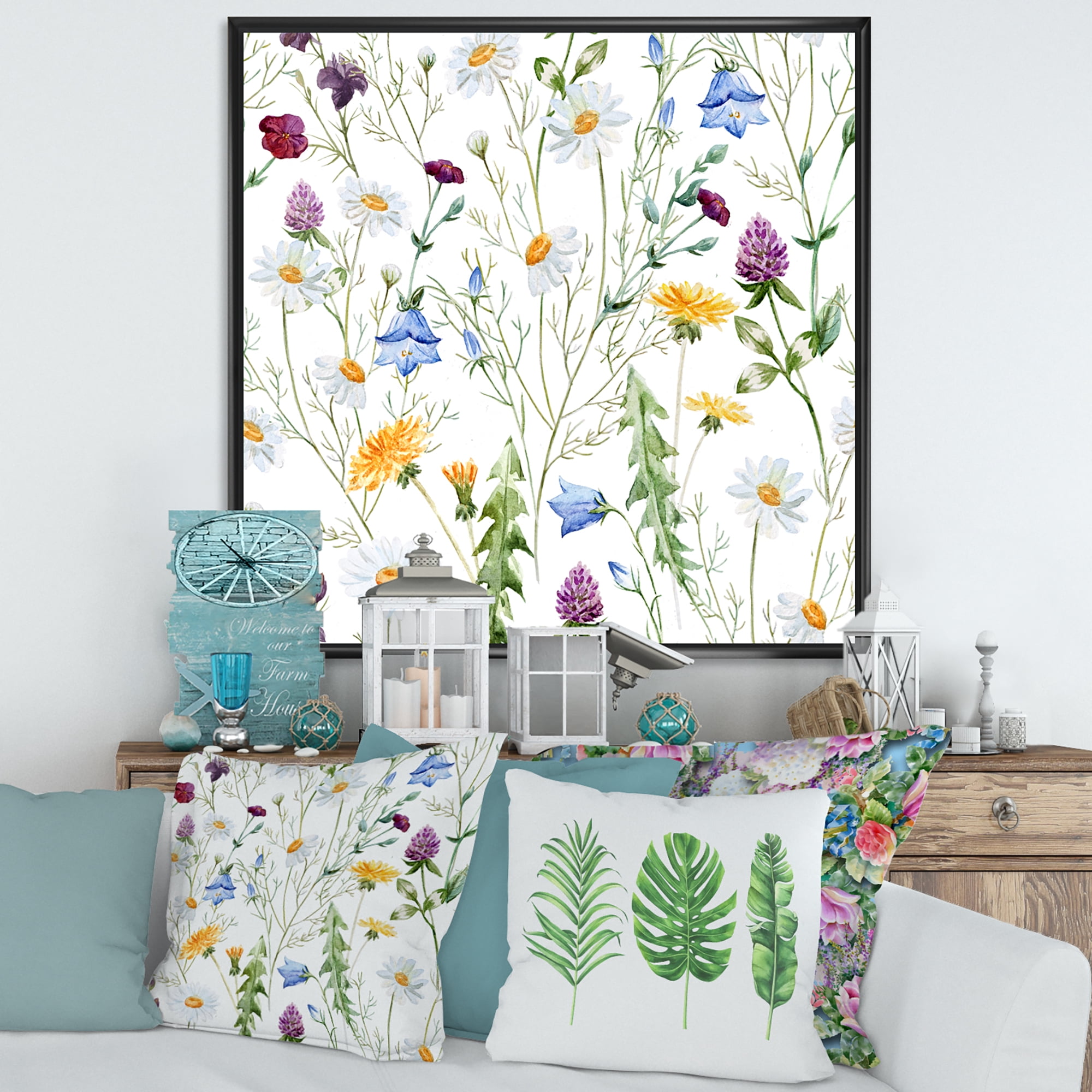 Designart 'Wildflowers Clover Bell and Chamomile III' Traditional Framed Canvas Wall Art Print