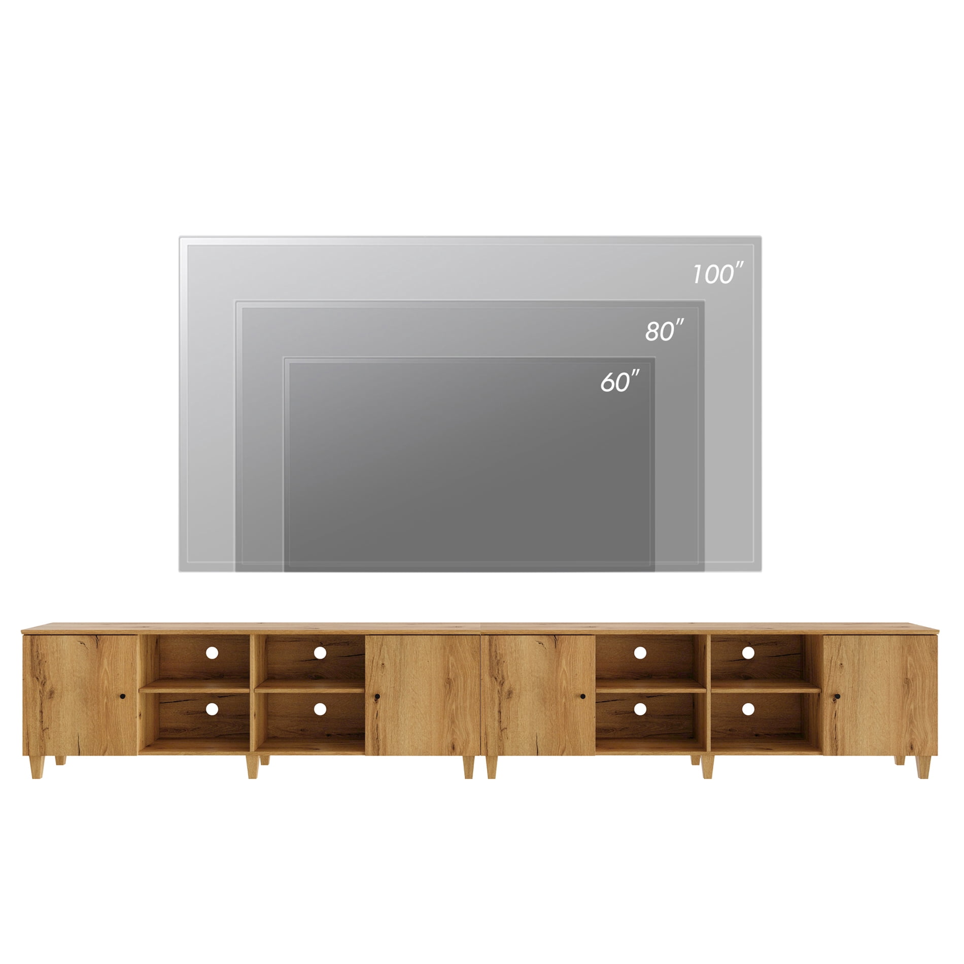 Set of 2 TV Stand Cabinets for 120+ Inches TVs, Modern Wood Low Media Console with Doors & Shelves, Dark Brown