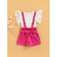 thumbnail image 3 of Blotona Little Girl’s Two Piece Set Fashion Solid Color Pitted Short Sleeve T-shirt and Suspender Shorts, 3 of 9