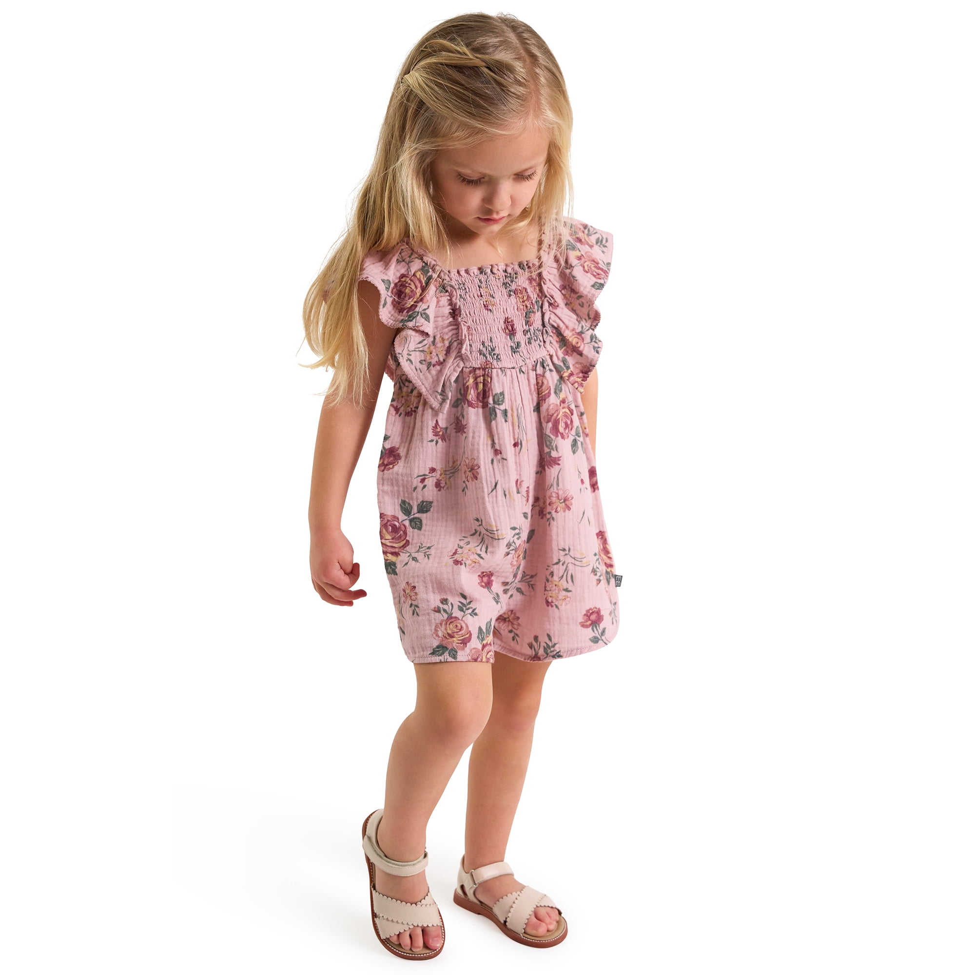 Modern Moments by Gerber Toddler Girl Flutter Romper with Smocking, Sizes 12 Months - 5T