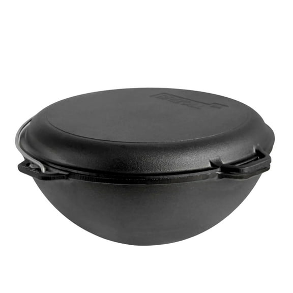 Brizoll Cast Iron Asian Cauldron with Grill Pan Lid 15.85 Qt (15 L) Cast Iron Dutch Oven Kazan Cooking Pot Kitchen Pot Cookware Camping Kazan, Black