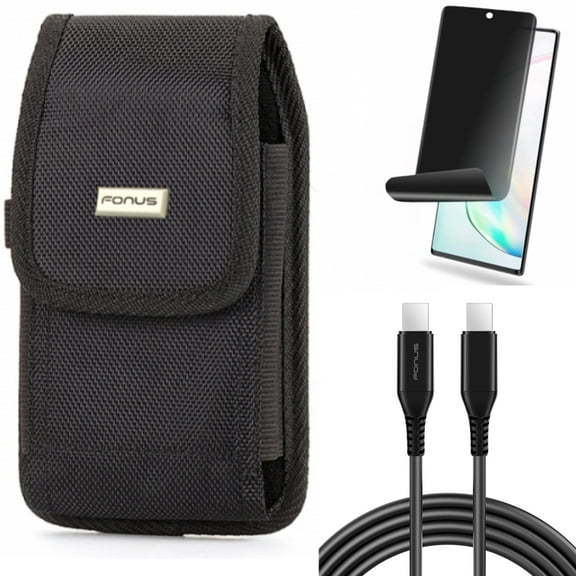Privacy Screen Protector & Case Belt Clip & 10ft Long USB-C Cable for Samsung Galaxy Note 20 (6.7") - Combo with TPU Film Anti-Peep & Swivel Holster & PD Fast Charger Cord Power