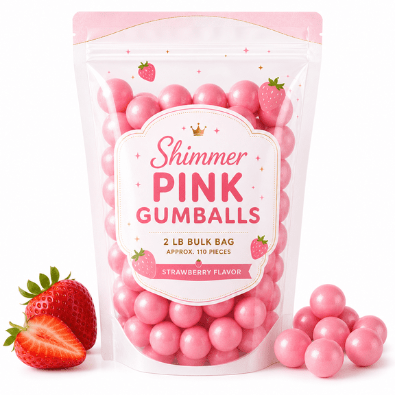 Gumball Chewing Gum Pink Strawberry Flavor 1 Inch Large Bubble Gum 2 Pound Bulk - Gumball Machine Birthday Treat Candy Buffet Gender Reveal Party