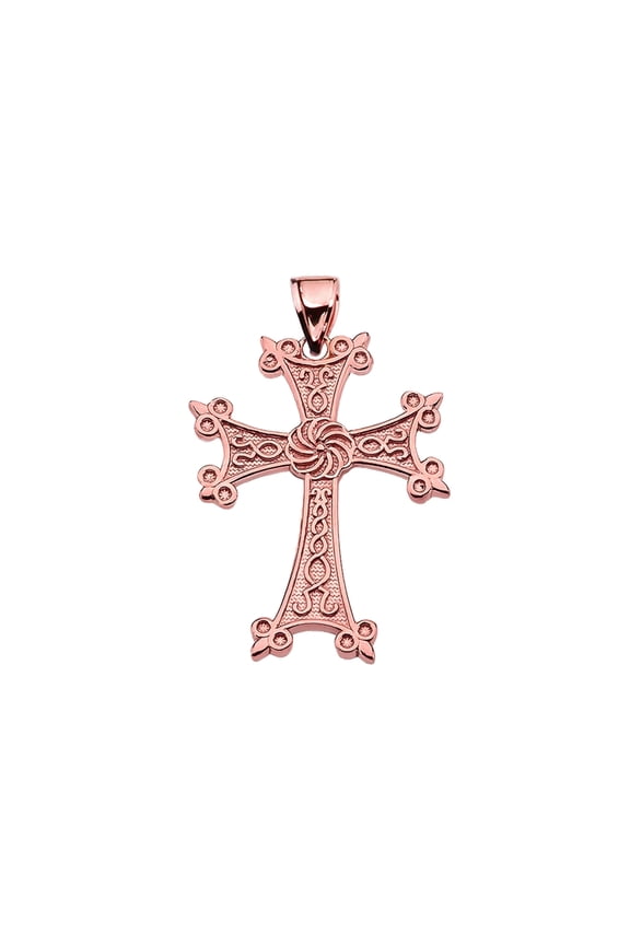 ETERNITY "KHACHKAR" ARMENIAN CROSS ROSE GOLD PENDANT NECKLACE (SMALL) :  10K  Pendant with 20" chain