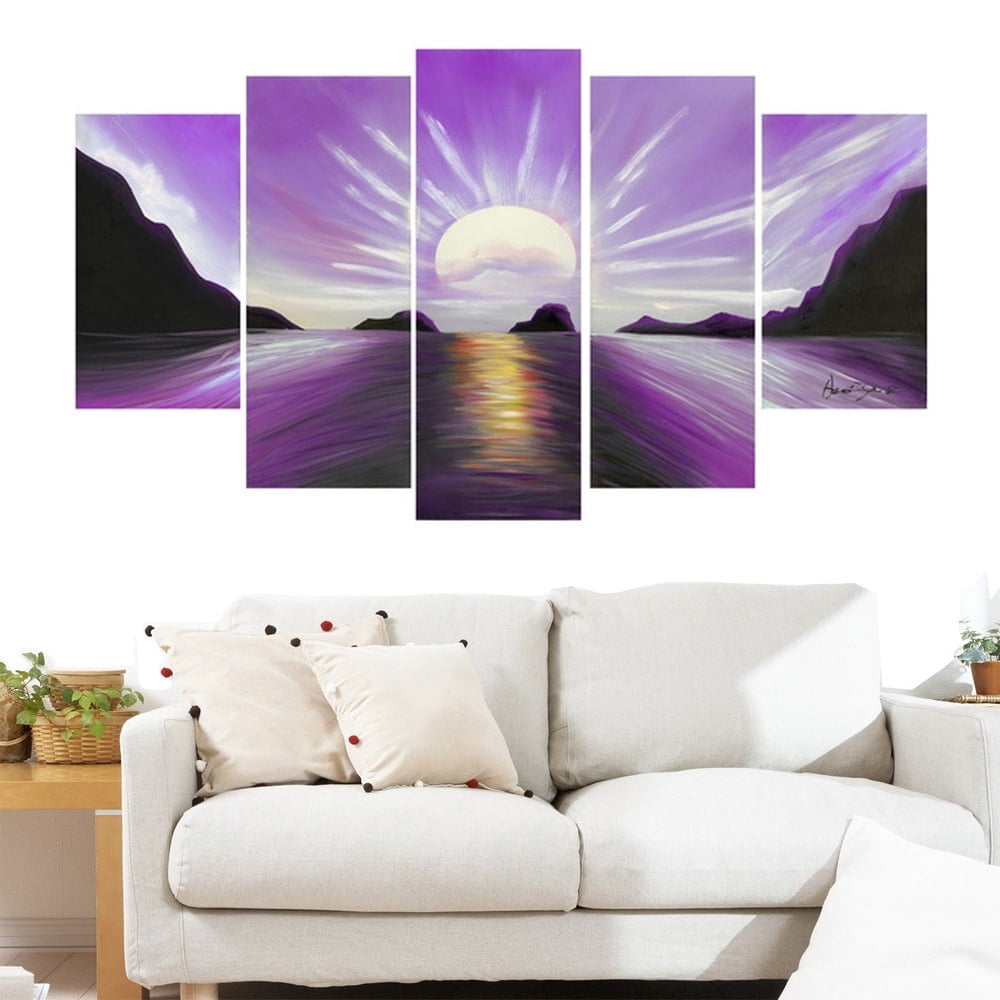 DESIGN ART Brilliant Sunset' 5-piece Gallery-wrapped Canvas Print Purple