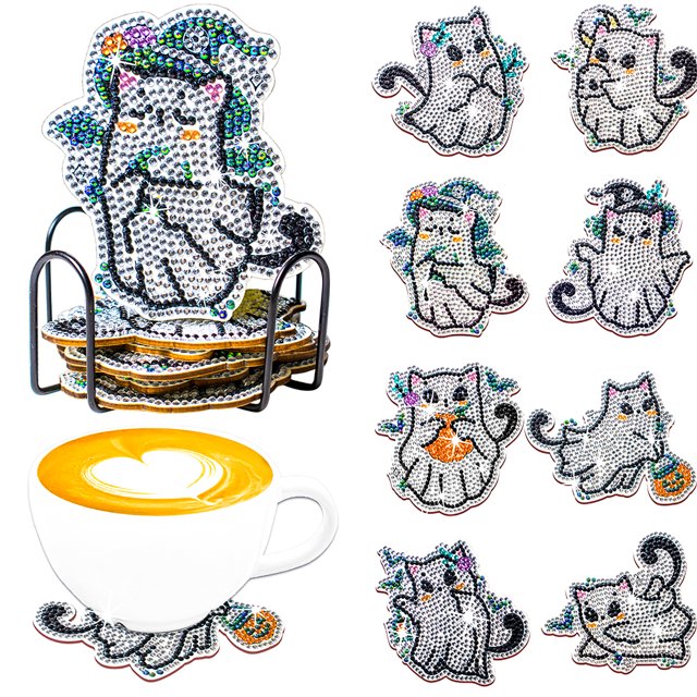 Posavasos Con para Manualidades Kit 8/10 Piezas Soporte Halloween Gato Otoño Cacao Caliente Natividad Muñeco Nieve Adultos Y Suministros Regalo Principiantes