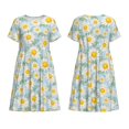 thumbnail image 3 of Bixox Robe d'Été à Manches Courtes pour Femmes Robe Ample Longueur Genou avec Poches-Daisies Fleurs, 3 of 7