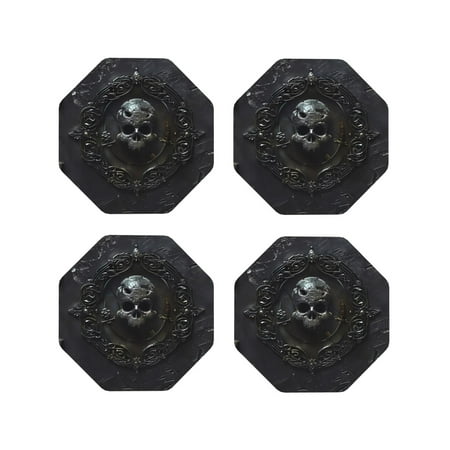 

KLL Drink Coasters Set Octagon of 4 PU Leather Absorbent Coasters Set Decorative Coffee Cup Coasters Housewarming Gift for Home Decor-Ornate Dark Skull Book
