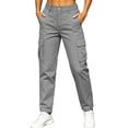 thumbnail image 2 of KIHOUT Womens Multi Pocket Cargo Pants High Waisted Straight Leg Solid Color Casual Hiking Pants with Flap Pockets Outdoor Trouser Slim Fit, 2 of 5