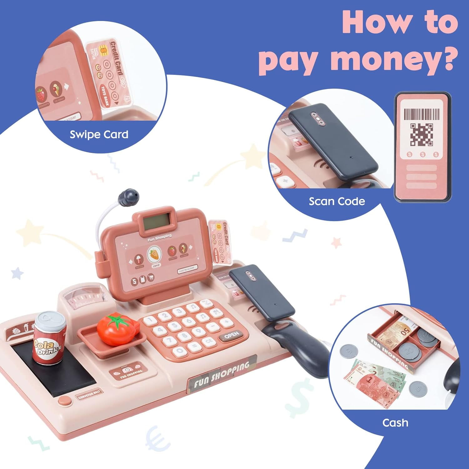 Cash Register for Kids Pink Learning Toy for Toddler Girls Boys Age +3 Mundo Toys