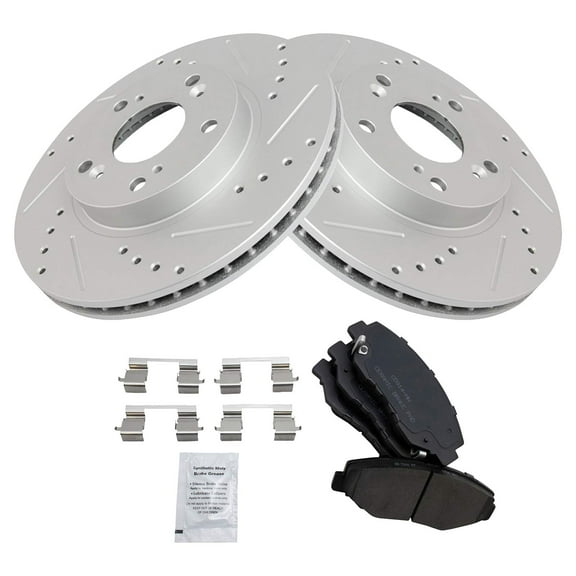 TRQ Performance Brake Rotor Drilled Slotted & Posi Ceramic Pad Front Kit Fits Select 2002-2004 Honda CR-V