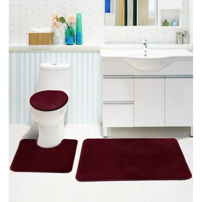 Ottomanson Oceana Collection Rubberback Bathroom Mat Set, 3 Pieces,  Burgundy & Reviews