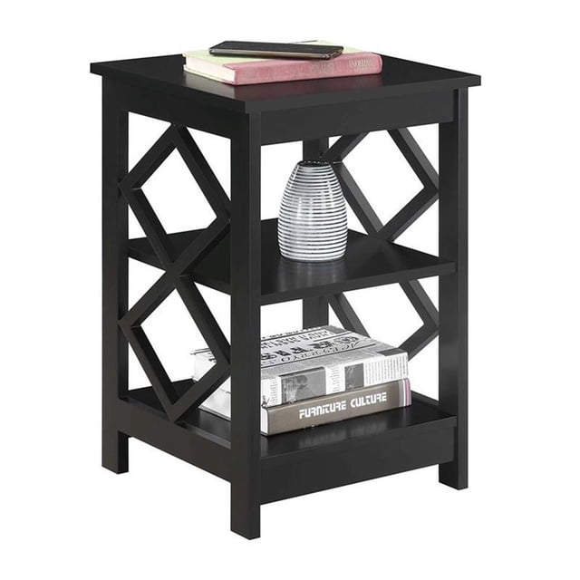 Convenience Concepts Diamond Square End Table in Black Wood Finish