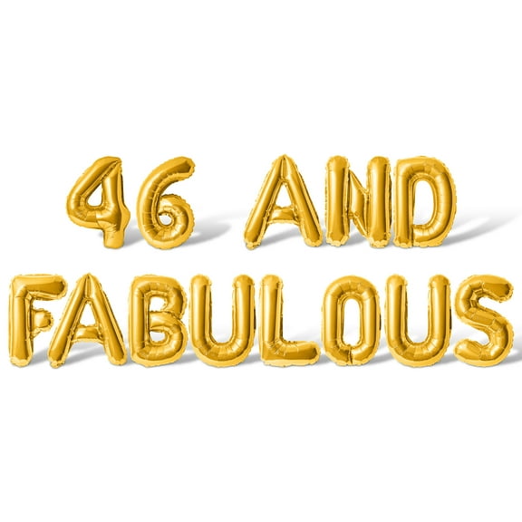 Letter & Number Balloons - 46 AND FABULOUS 16" Inch Alphabet Letters Foil Mylar Balloon Birthday Party Banner (Gold)