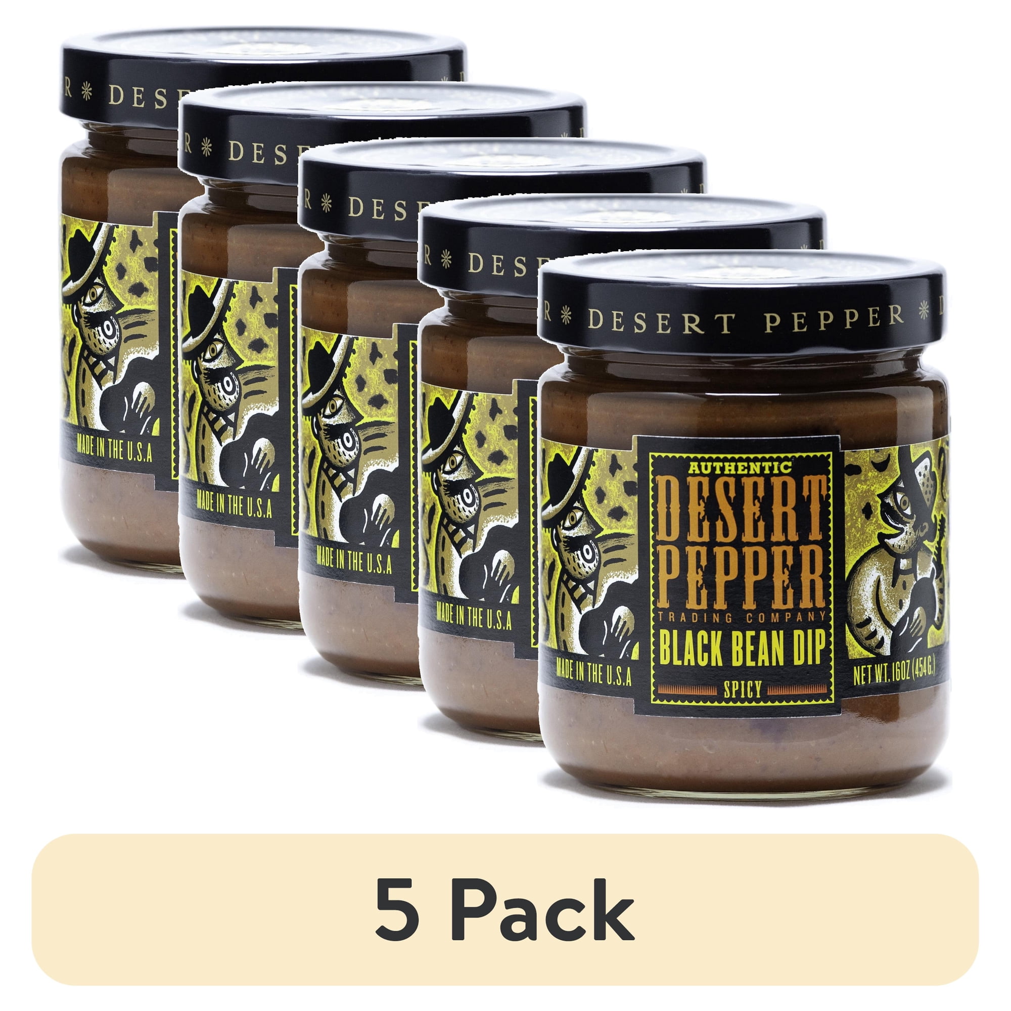 (5 pack) Desert Pepper Trading Spicy Black Bean Dip 16 Oz