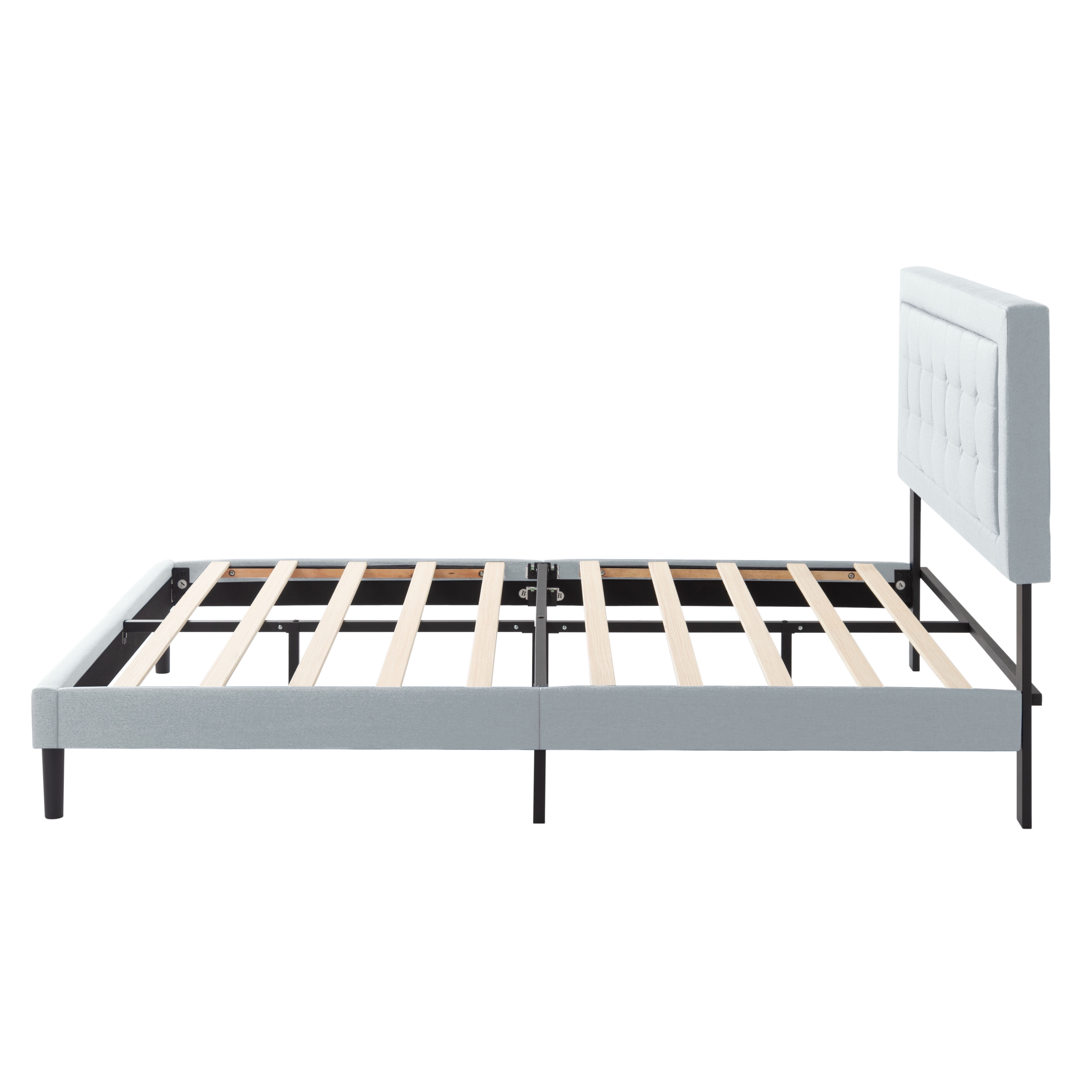 AENKYO Modern Platform Bed Frame with Upholstered Headboard, Full Size,Light Gray