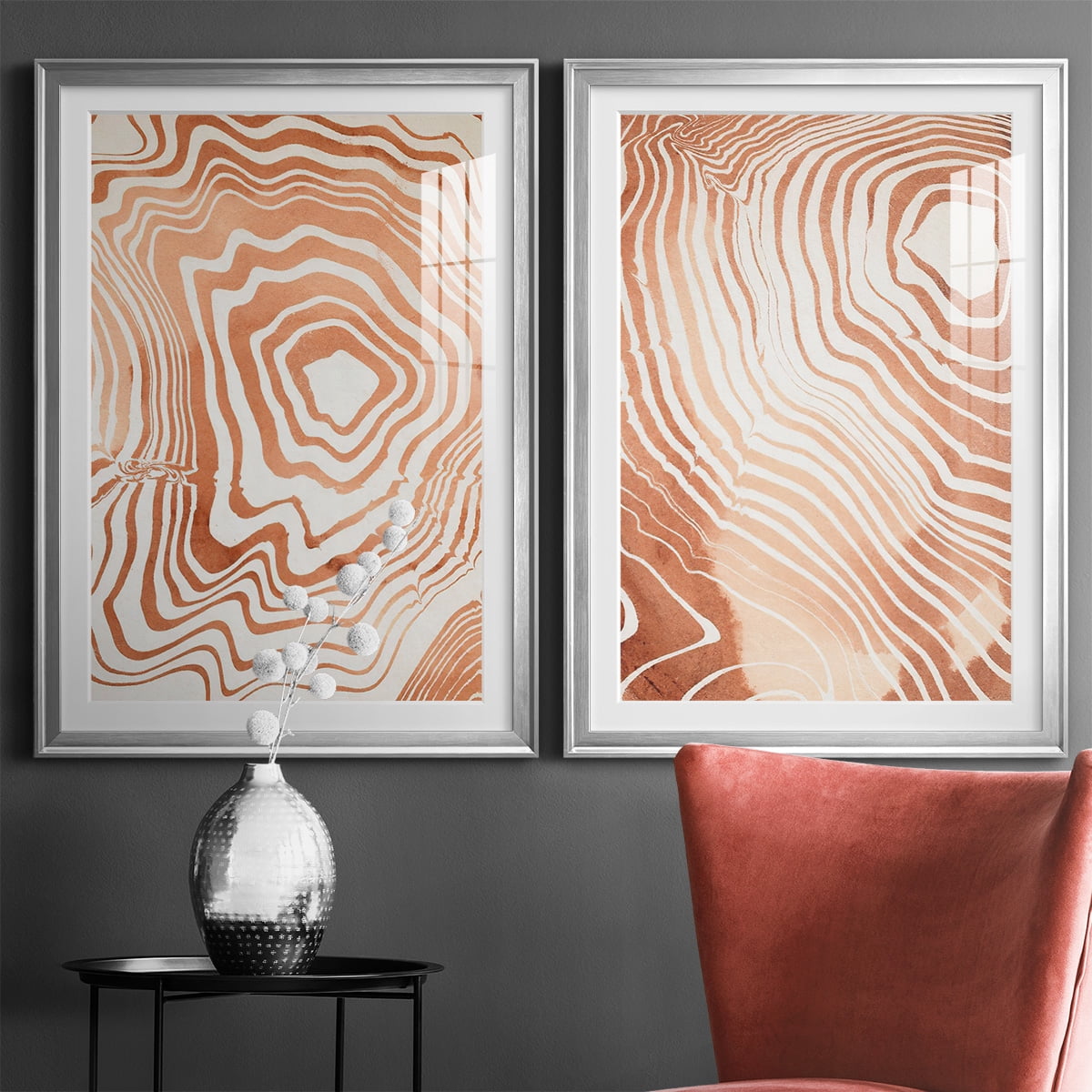 Wexford Home Wood Grain Suminagashi I Premium Framed Print, 18.5" x 24.5" - Ready to Hang, Silver (Set of 2)