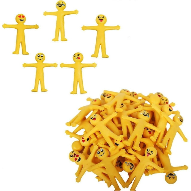 40 pcs Small Yellow Smiley Stretch Man, Mr. Stretch Smile / Man Smiley Toys for Emoji Party Pack Fillers