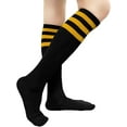 thumbnail image 2 of Halloween Costume Knee High Socks Cotton Blend Soft Stretchy Striped Plain Fall Socks, Medium, Black / 3 Yellow Stripes, 1 Pair, 2 of 7