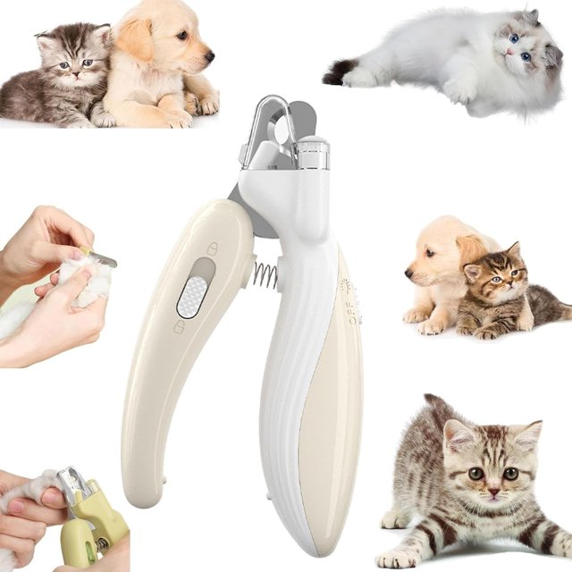 LAICAIW Pet Anti-Bleeding Nail Clippers for Beginner, Splashproof Nail Grinder Pet Nail Clippers with Led Blood Line Light, Mini Pet Nail Clipper, Pet Nail Trimmer (Whale Beige)