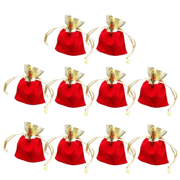 10 bolsas de joyería con cordón y borde dorado, bolsas de regalo con cordón rojo para bodas, fiestas y Navidad, color rojo y dorado.