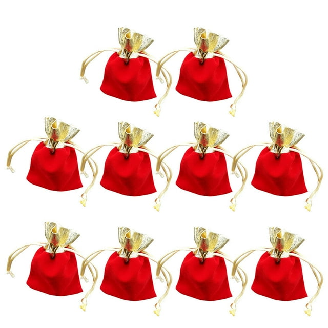 10 Pcs Pochettes à Bijoux à Cordon avec Bord Doré Poche à Cordon Rouge Sacs-Cadeaux de Mariage Fête Noël Rouges et Dorés