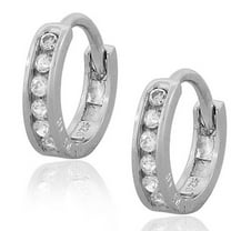 Sterling Silver White Round CZ Women's Hoop Huggie Earrings