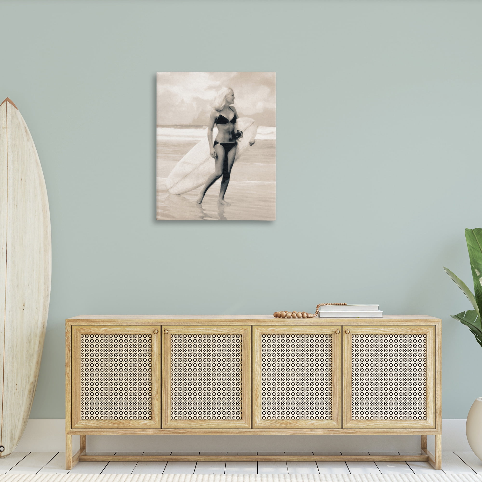 Stupell Industries Surfing Woman on Shore Sports Painting Gallery Wrapped Canvas Art Print Wall Art, 30 x 40