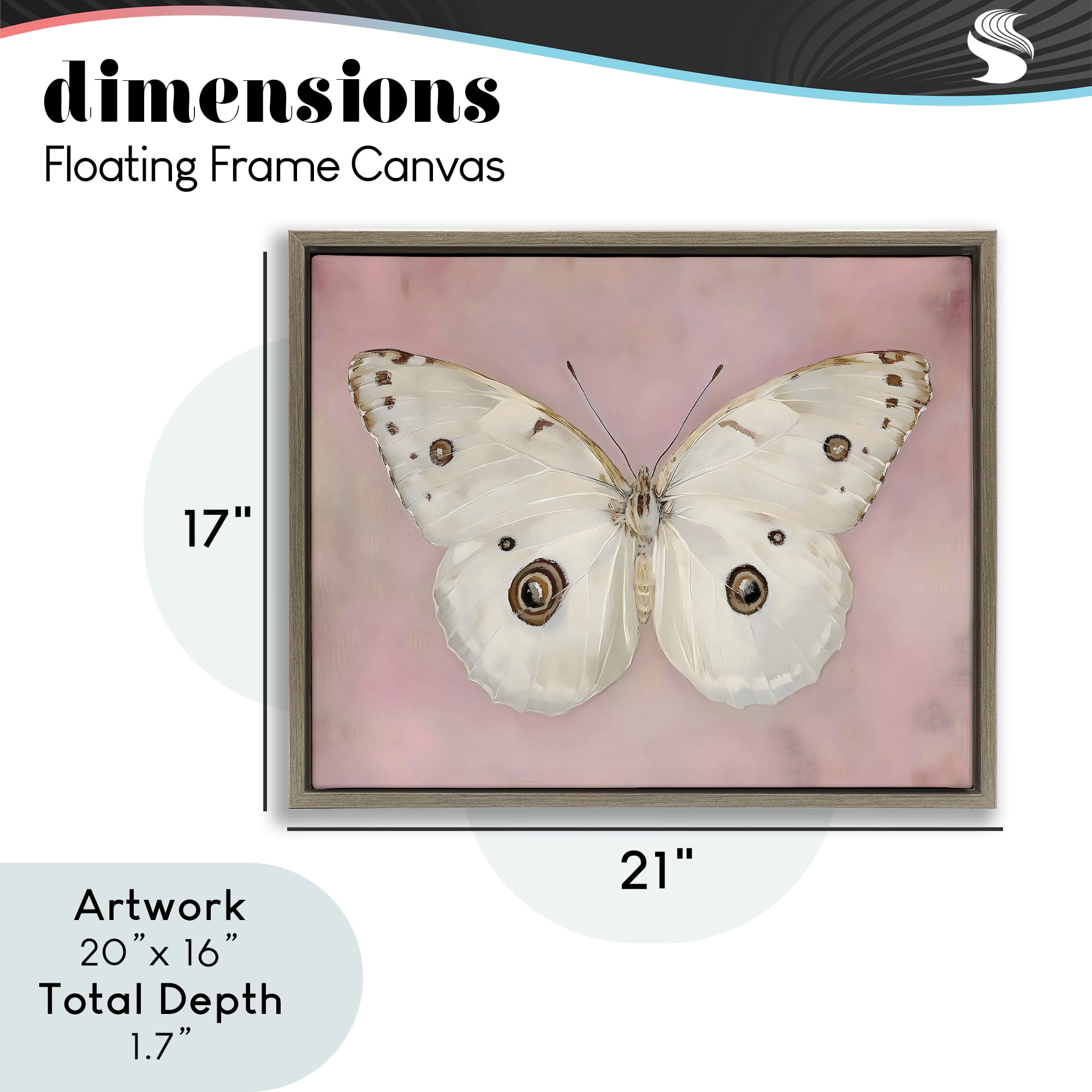 Stupell Industries Gossamer Butterfly on Blush Background Brown Framed Floater Canvas Wall Art, design by Arlington Prints