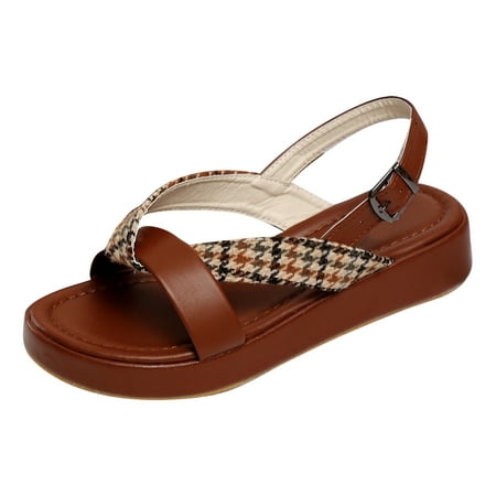 

nsendm Flip Flops Womens Arch Support Women Thick Heel Fish Mouth Slippers One Flip Flops for Women with Rhinestone Brown 7.5