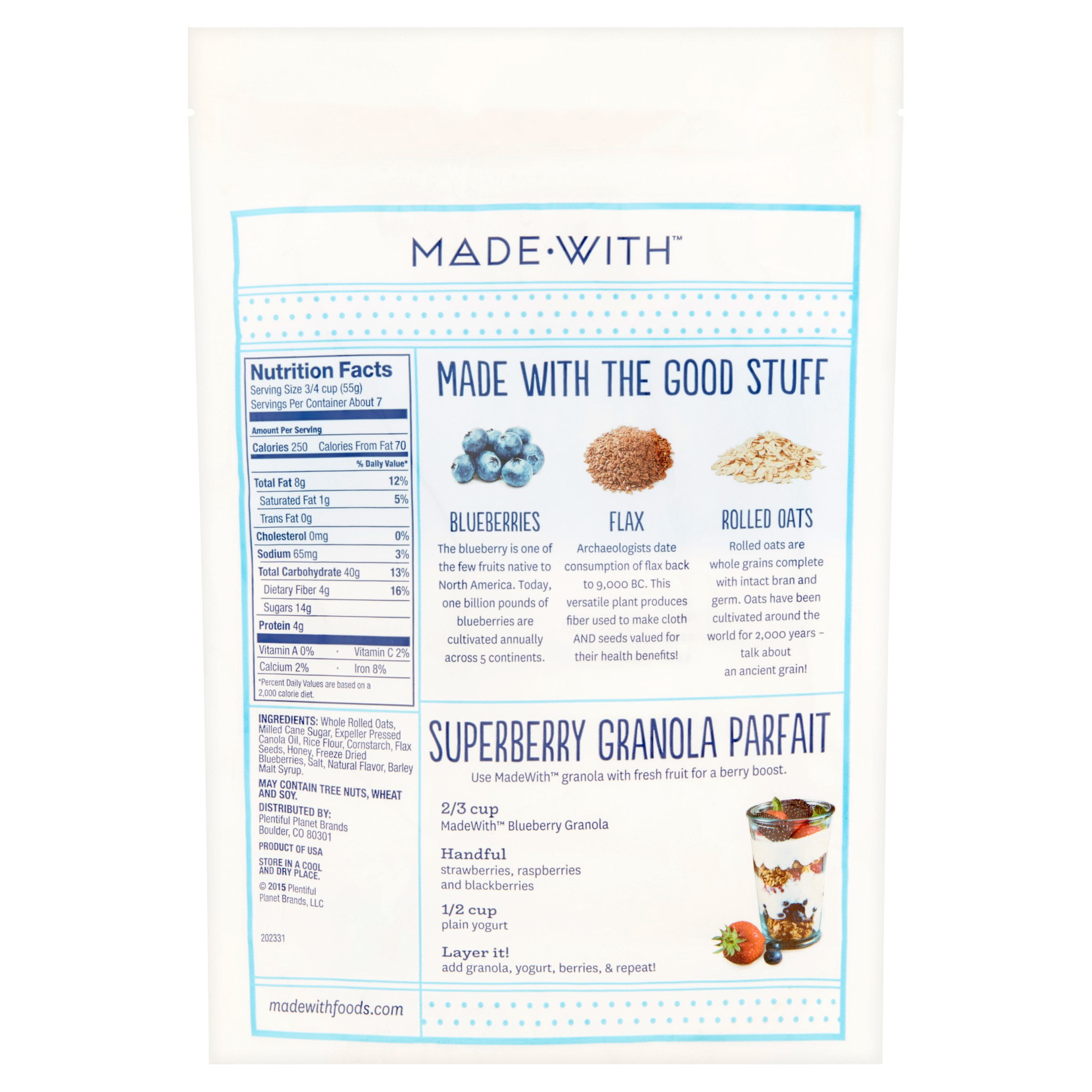 Made-With Blueberry Granola with Flax, 13 oz, 6 pack
