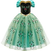 Jurebecia Princess Costume Halloween Dress Birthday Party up Clothes with Accessories Green 120 cm 5-6 Years