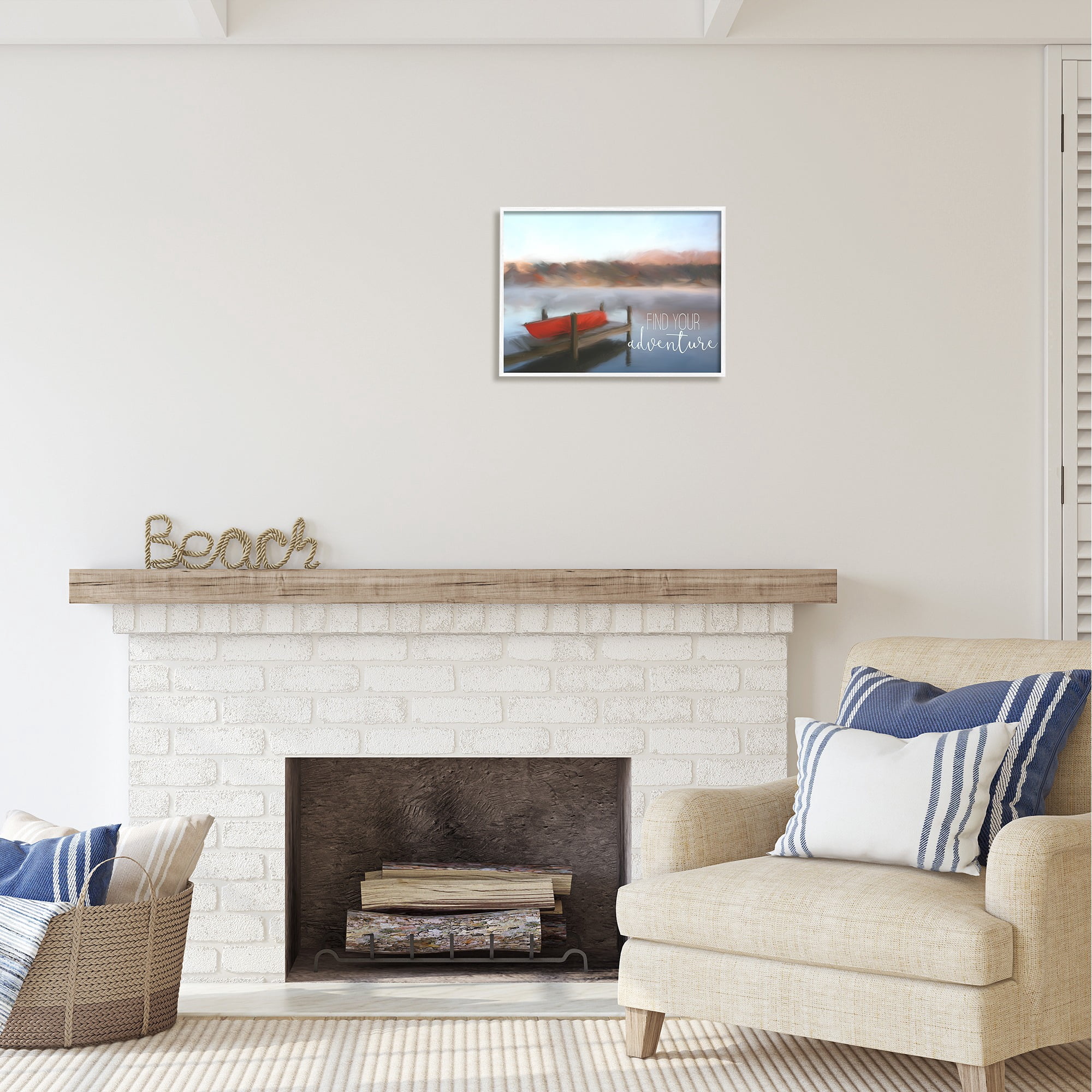 Stupell Industries Find Your Adventure Dock Abstract Painting White Framed Art Print Wall Art, 20 x 16