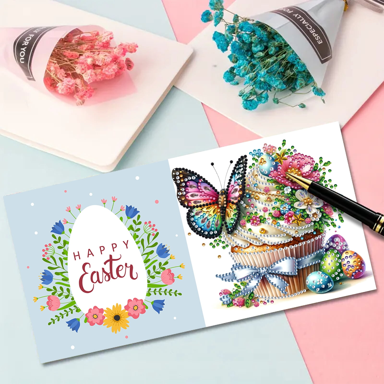 FLOPESN 24Pcs DIY Folding Greeting Card Diamond Art Painting Creative Design Blessing Card Set for Birthday Crafts Gift