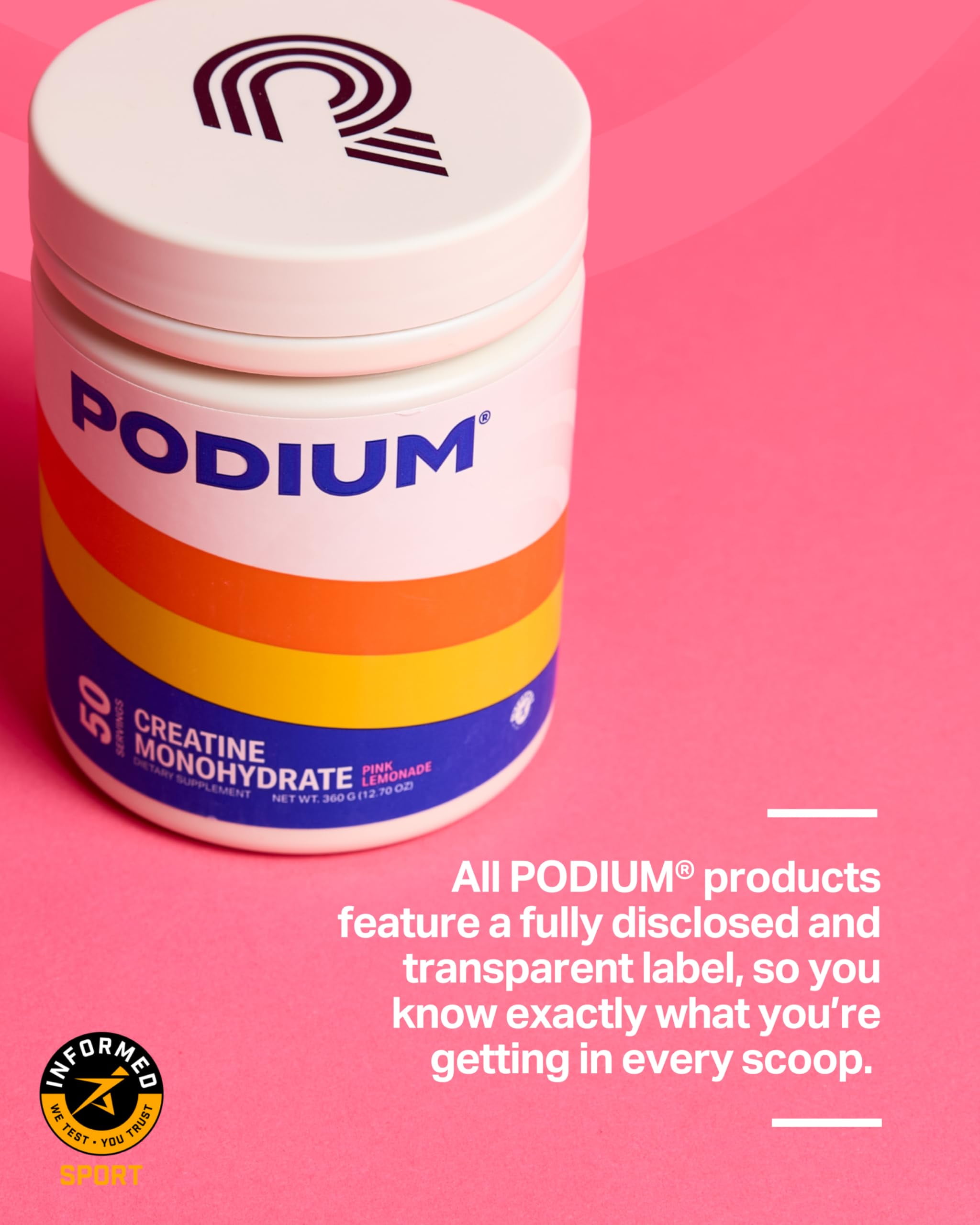 Podium Nutrition, Solos | Creatine Monohydrate, 50 Servings, Pink Lemonade, Boost Athletic Performance