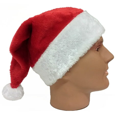 Plush Red Santa Claus Hat w Furry White Trim - Adult Size (22.5