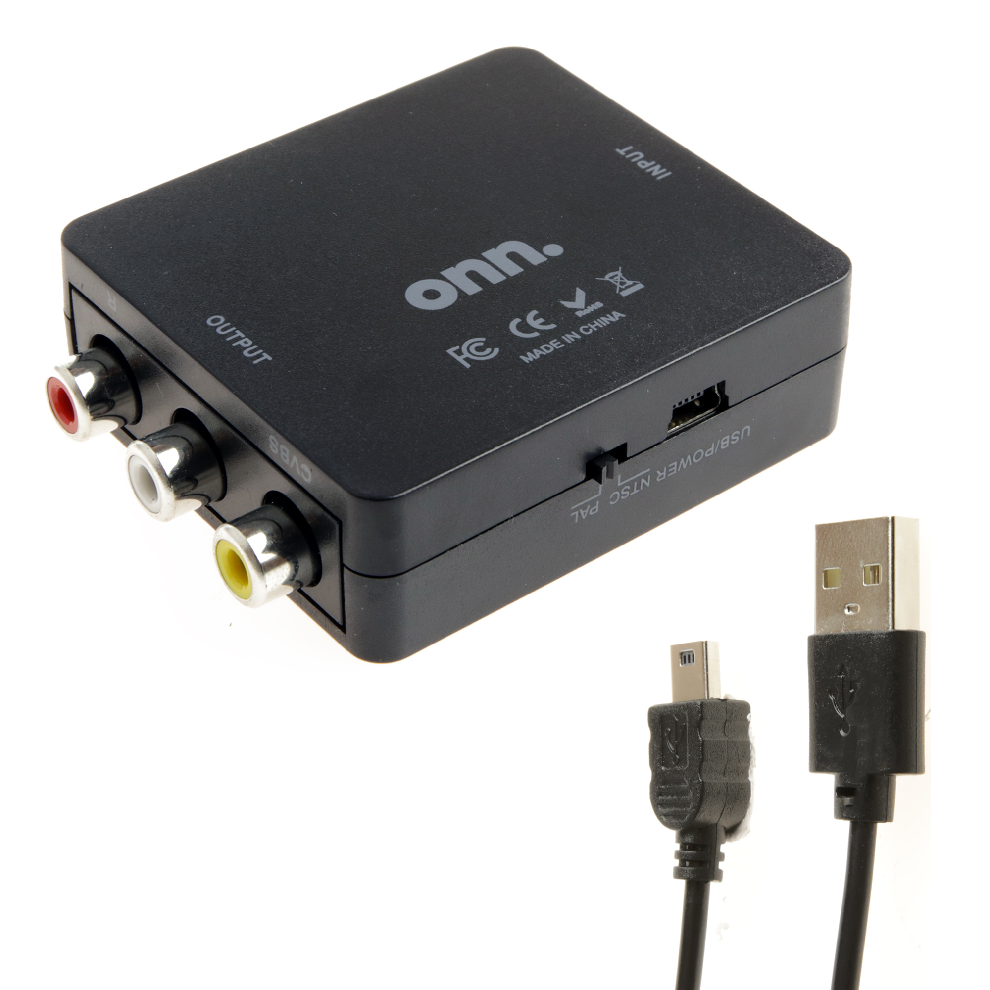 onn. HDMI to Composite AV Adapter, 2.6' Mini-USB Cable, 4.1" USB Wall Adapter, Black, 100008628 - image 4 of 7