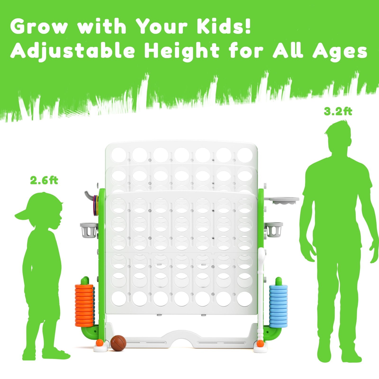 XJD Jumbo 4-to-Score Giant Game Set 4-in-a-Row Connect Game for Adults Kids Family Fun Height Adjustable w/ Golf Set, Green