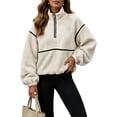 thumbnail image 6 of QUNYINEY Half Zip Sherpa Fleece for Women Jackets Lightweight Outerwear Jackets Stand Colla Warm Solid Color Long Sleeve Coats, 6 of 8