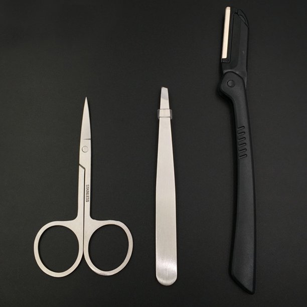 3x Eyebrow Scissor Tweezer Sharp Stainless Steel Brow Makeup Kit