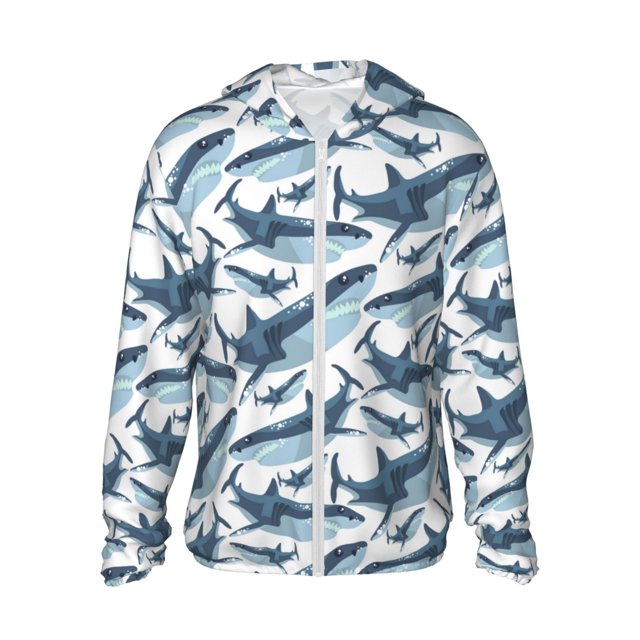 Balery Party Shark Cute Sudadera ligera de manga larga con capucha y protección solar UPF 50+ para hombre y mujer, ideal para pesca y running-XX-Large