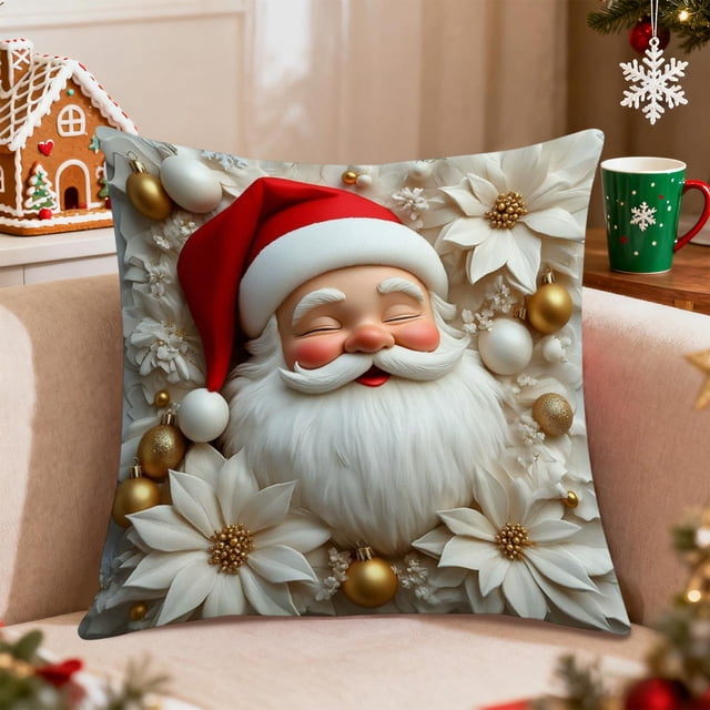 QIPOPIQ Linen Plush Cartoon Snowman Print Pillowcase, Christmas Decorative Pillow Pillowcase (Without Pillow core)