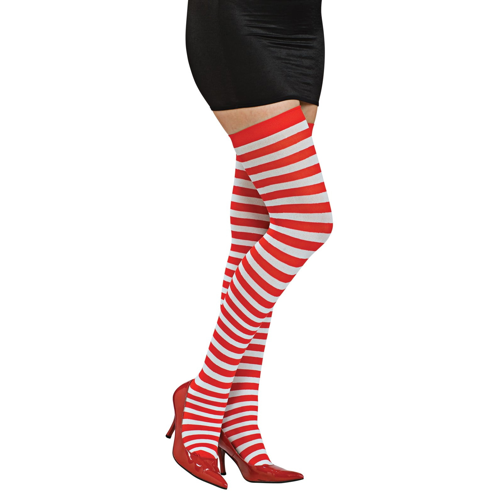 Womens Red And White Striped Thigh Highs