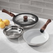 Ergo Chef Pro Series 8pc Smart Pan Set, Removable Handles, Space Saving Nesting, Electric, Gas & Induction Cooking, RVs & Camping, Stainless Steel & Ceramic w/ Glass Lid