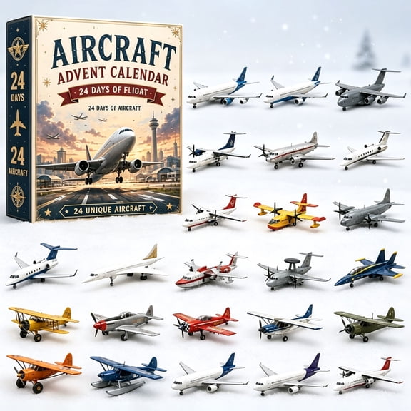 Aeroplane Advent Calendar 2026, 24 Days of Flight Mini Airplane Collectibles, 24 Unique Aircraft Models Christmas Gift